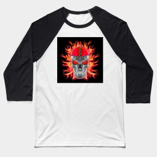 Red Skull with Fire and Flames Baseball T-Shirt